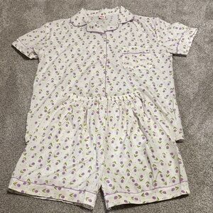 Charming Purple Floral Cream Pajama Set
